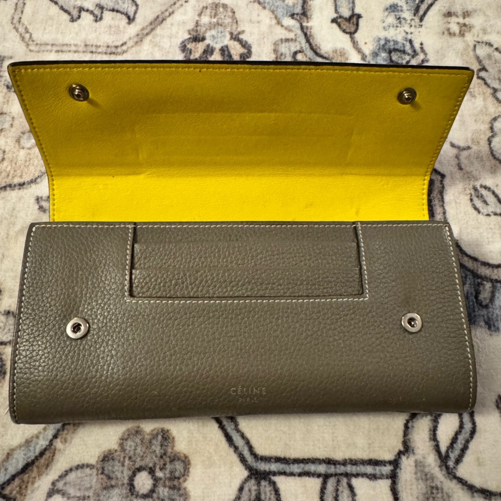 Celine Olive Leather Wallet with Yellow Interior